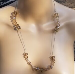 VINTAGE CHAMPAGNE COLORED GLASS CRYSTAL NECKLACE